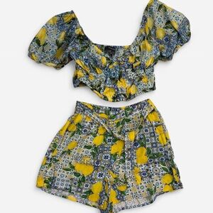 Primark Lemon Print Two Piece Short Set Size 2